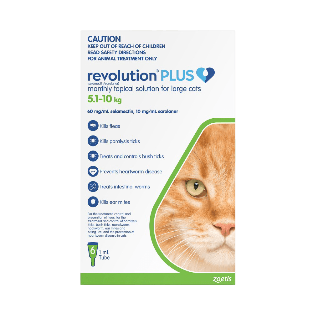 Revolution Plus for Large Cats 5.1–10.0kg (Green) Flea, Tick & Worm Protection