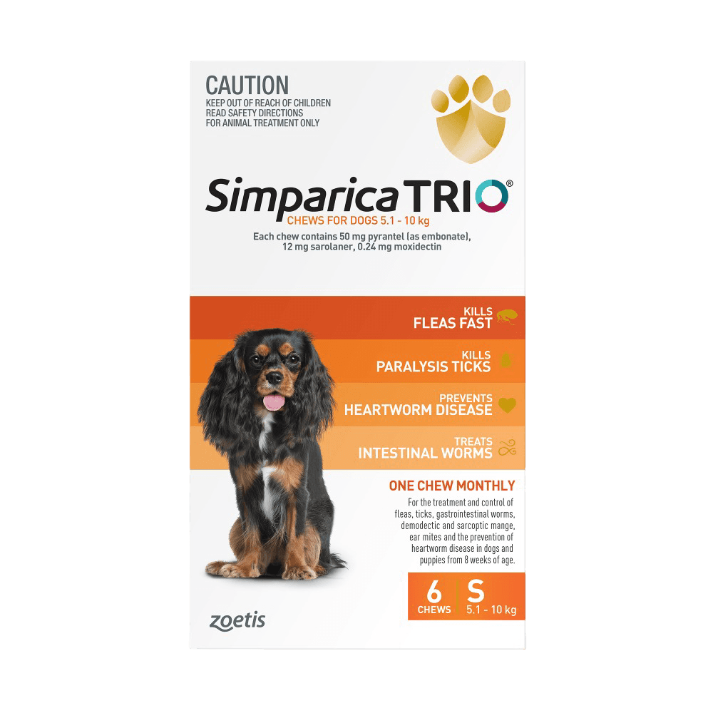 Simparica TRIO for Small Dogs 5.1–10kg (Orange) Flea, Tick & Worm Chewables