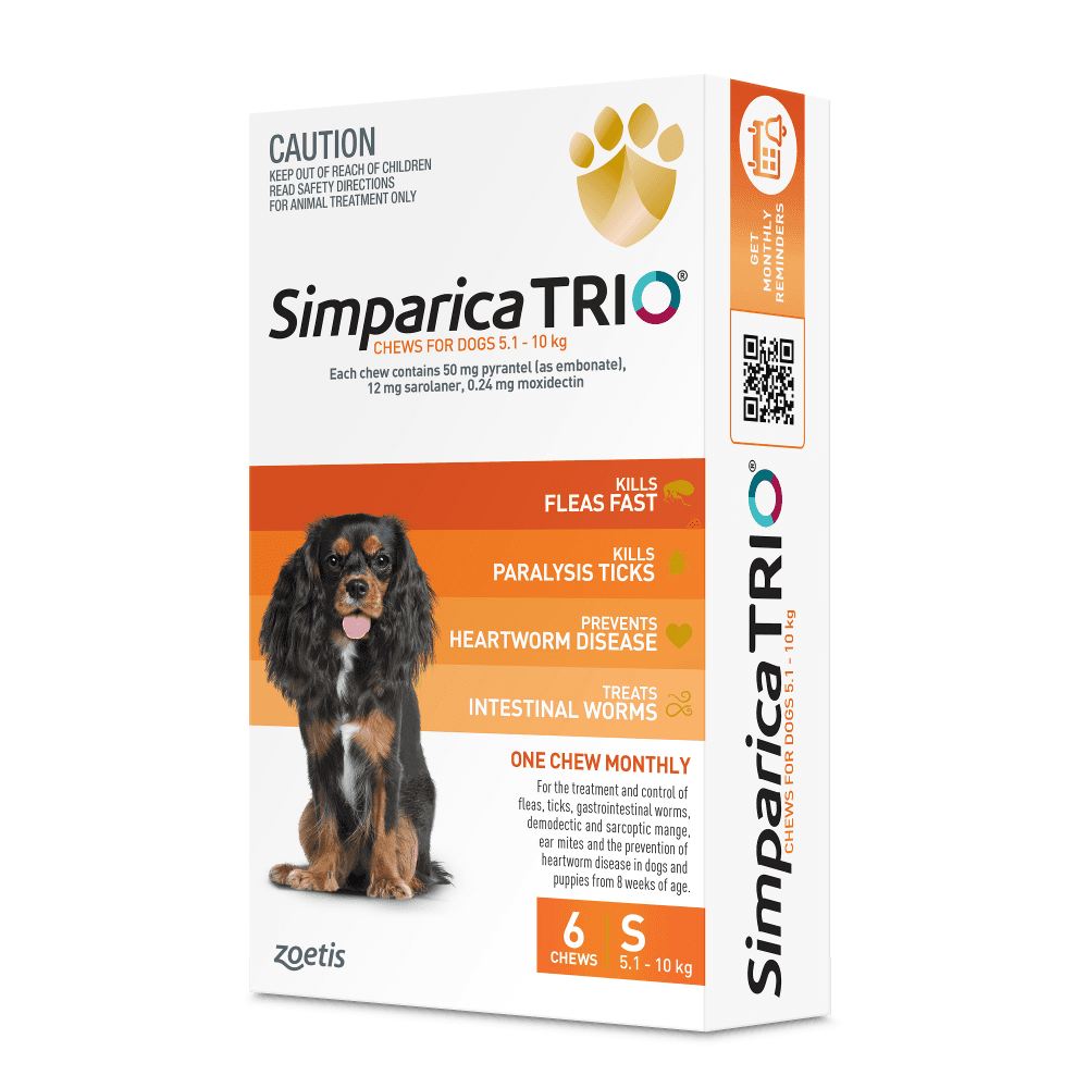 Simparica TRIO for Small Dogs 5.1–10kg (Orange) Flea, Tick & Worm Chewables