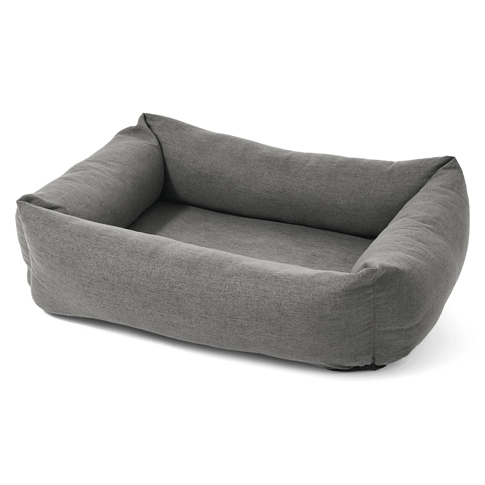 Rectangular Bolster Pet Bed Faux Linen Dark Grey