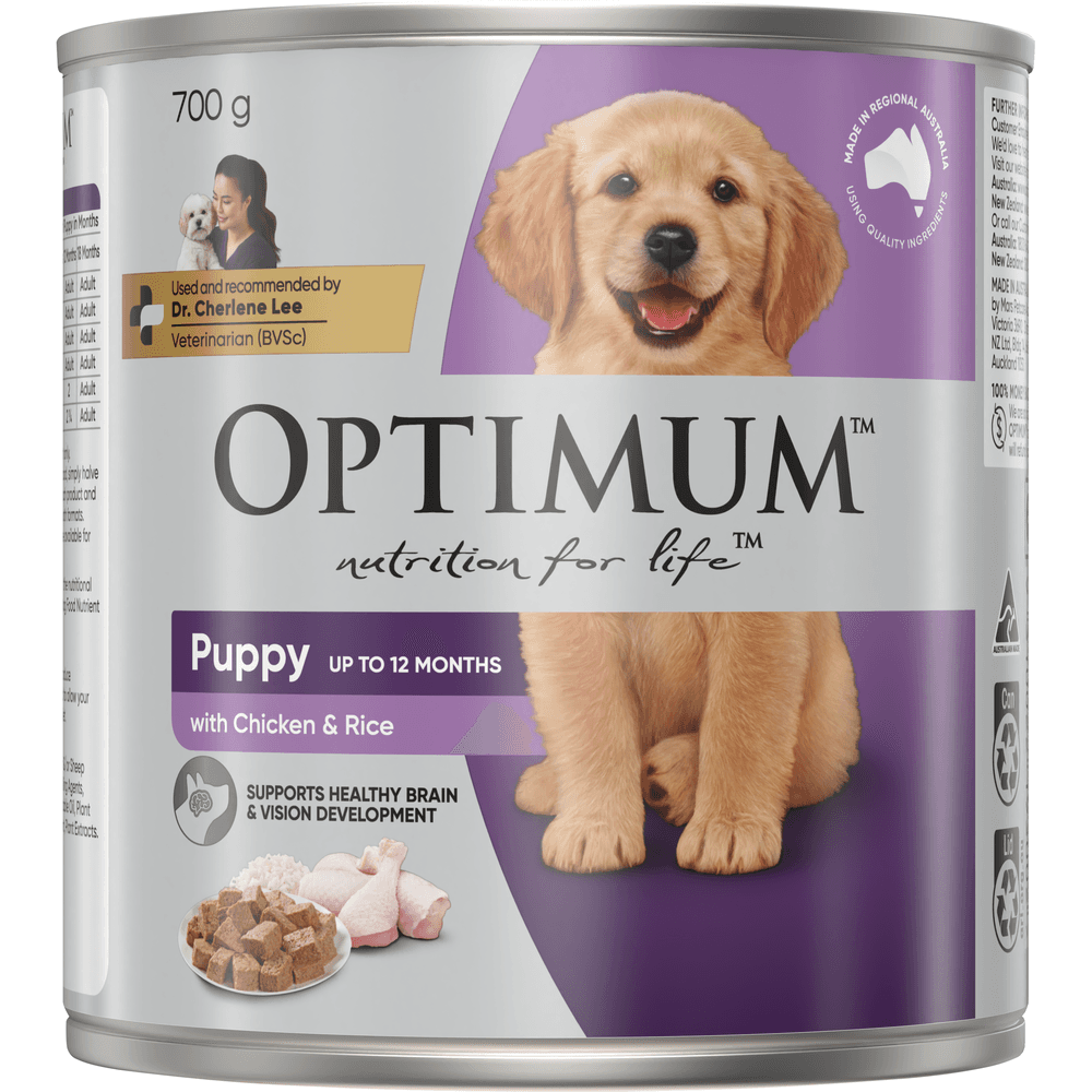 Optimum Chicken & Rice Puppy Wet Dog Food Cans