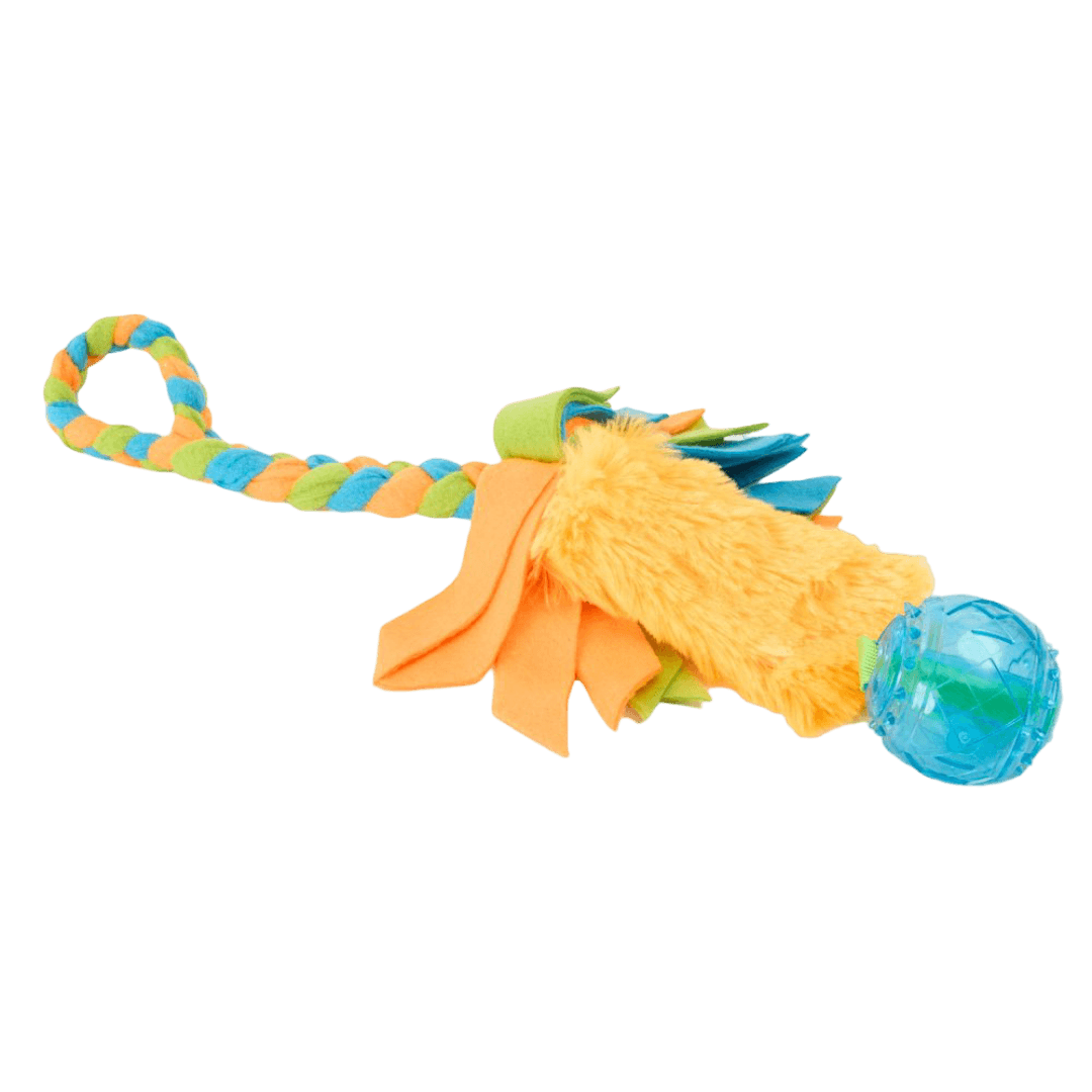 Tpr Ball With Braided Fleece Rope Dog Tug Toy