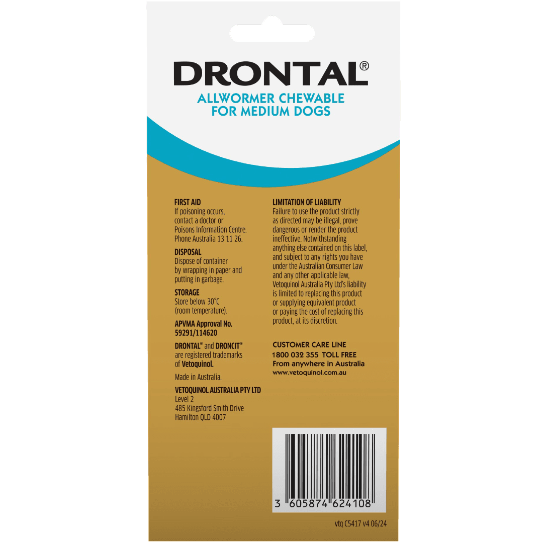 Drontal Allwormer Chewables for Medium Dogs 10kg