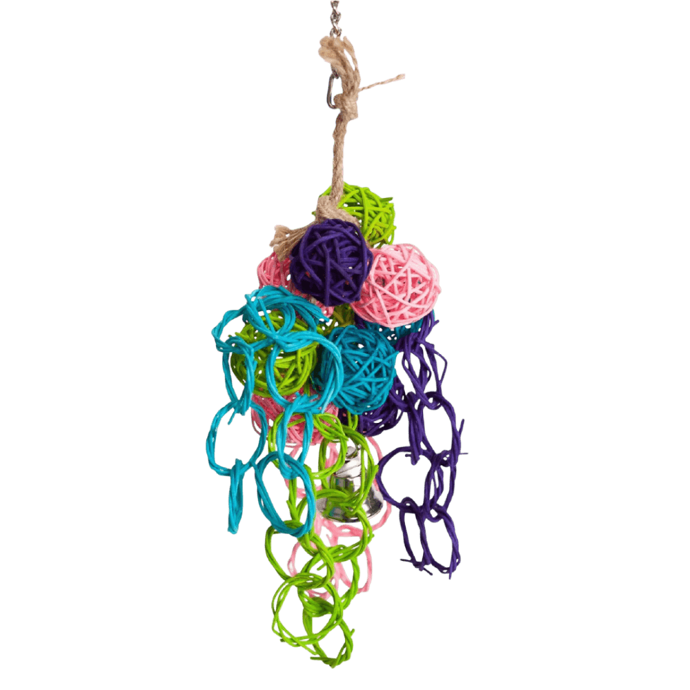 Hanging Bird Toy Colourful Wicker Ball Bouquet