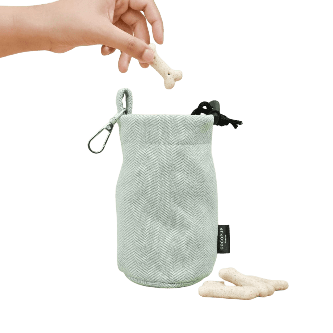 Drawstring Dog Treats Pouch Sage Tweed