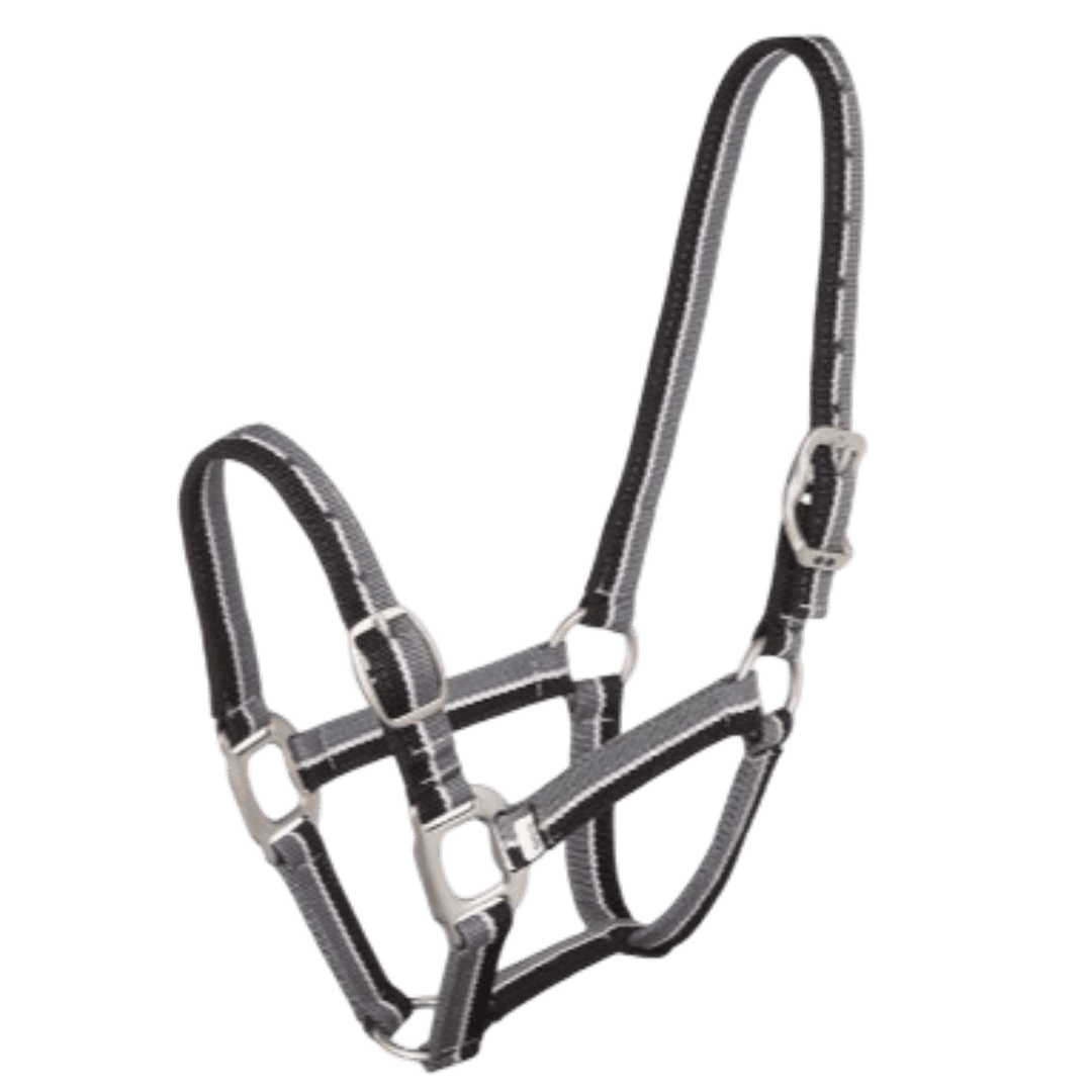 Striped Halter Cob In Black & Grey For Horses