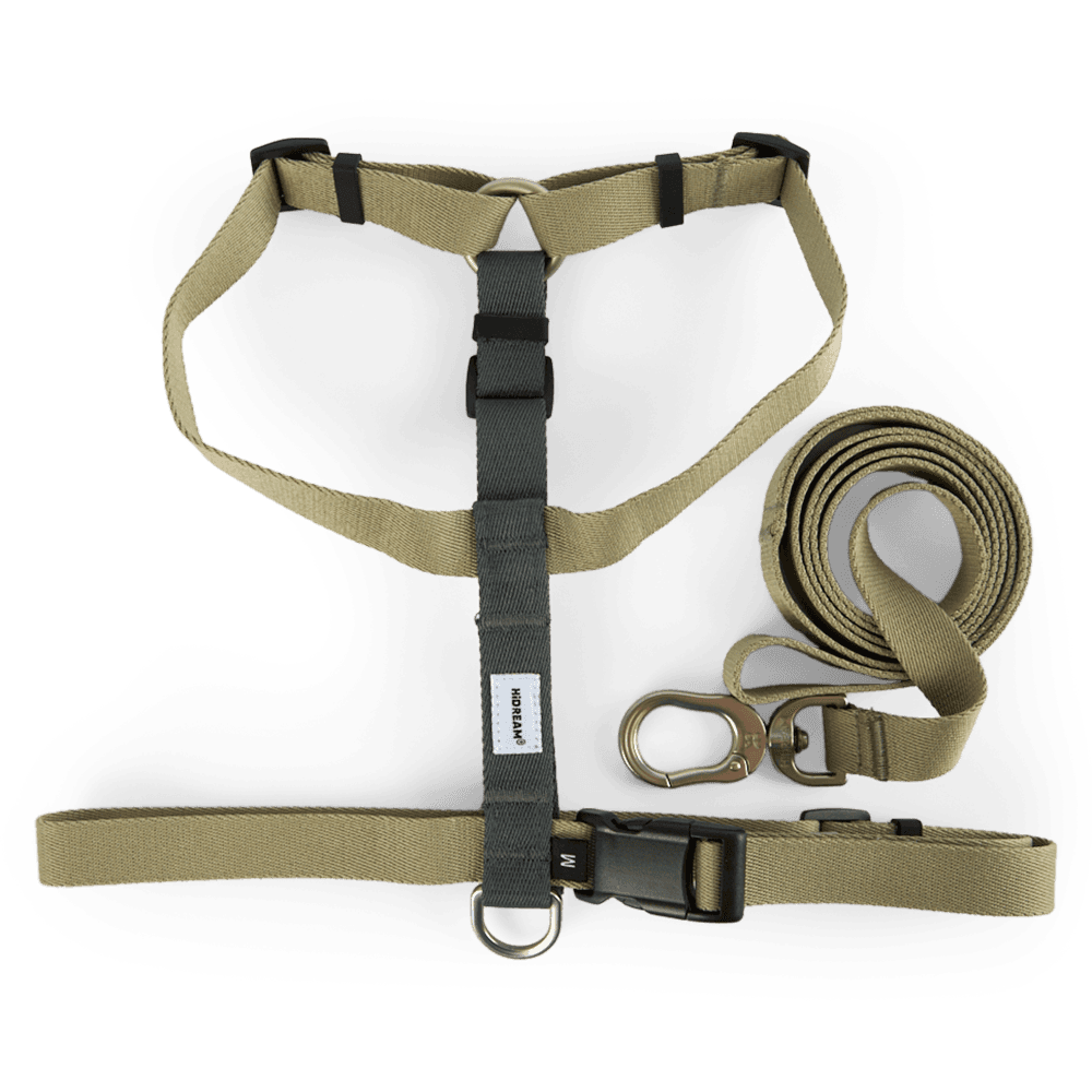 I Shaped Dog Harness & Lead Set in Khaki