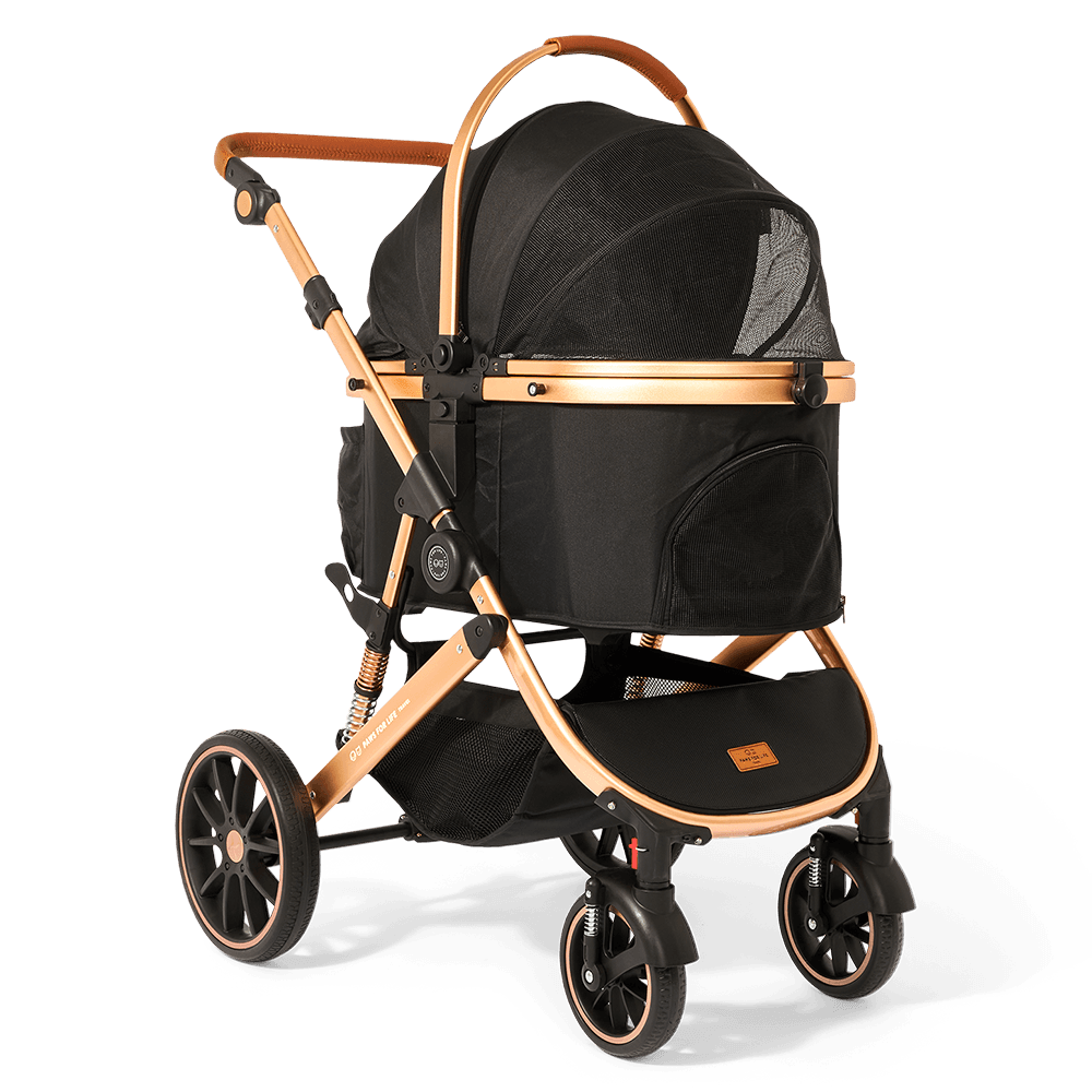 Foldable Pet Stroller Black With Gold Frame