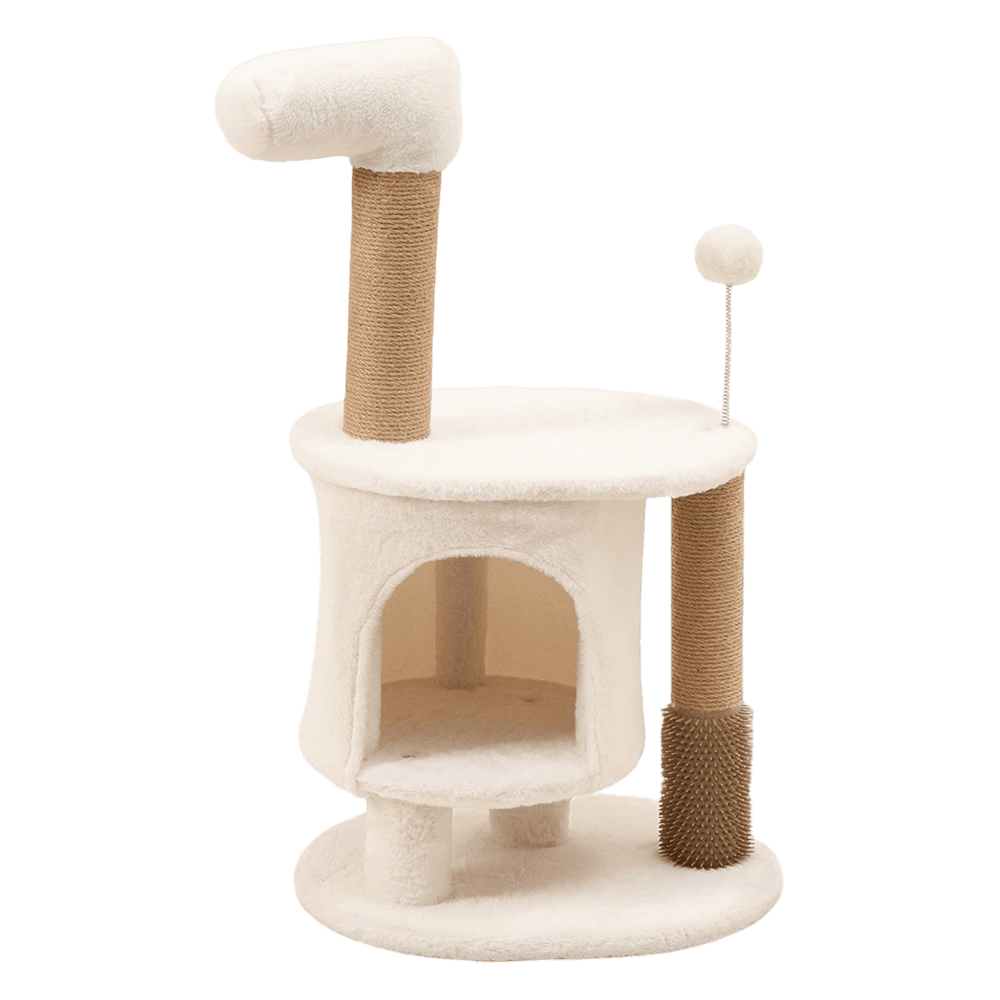 Cat Scratching Tower in White Velvet