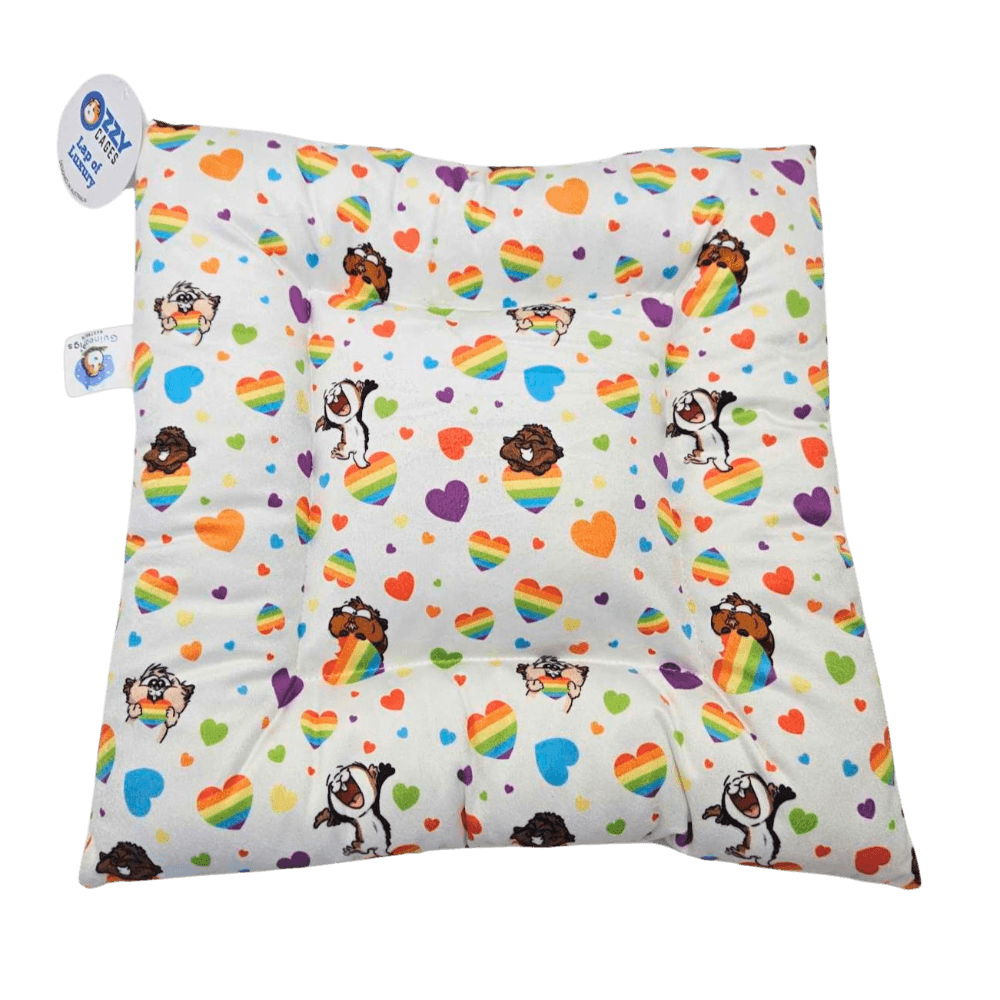 Fleece Lap Pee Pad Rainbow Hearts for Guinea Pigs