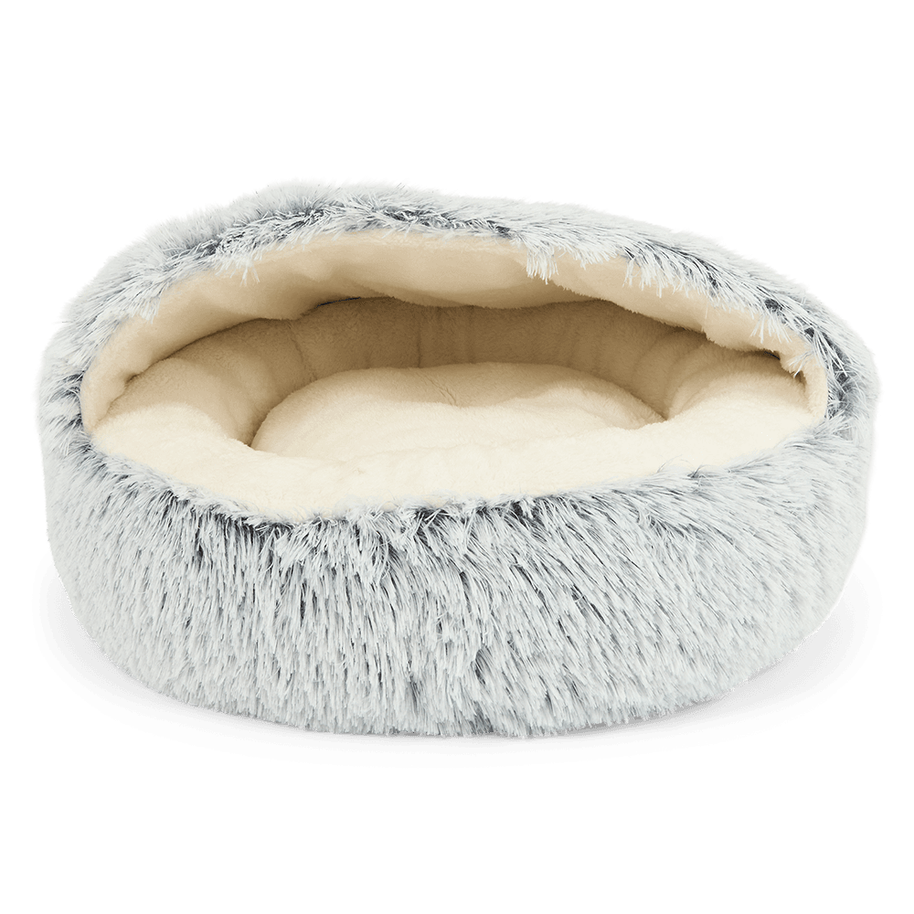 Plush Hooded Bed Light Grey