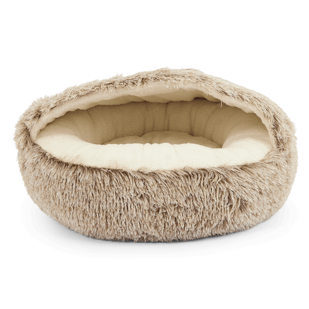 Plush Hooded Bed Light Brown