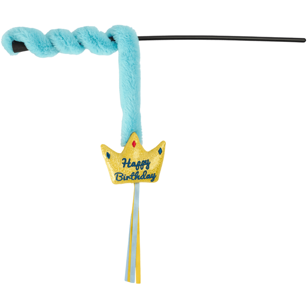 Birthday Party Crown Cat Teaser Wand With Catnip