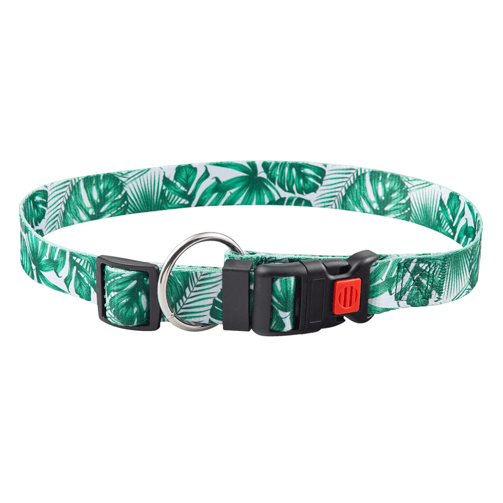 Green Palms Print Dog Collar with Snap Buckle