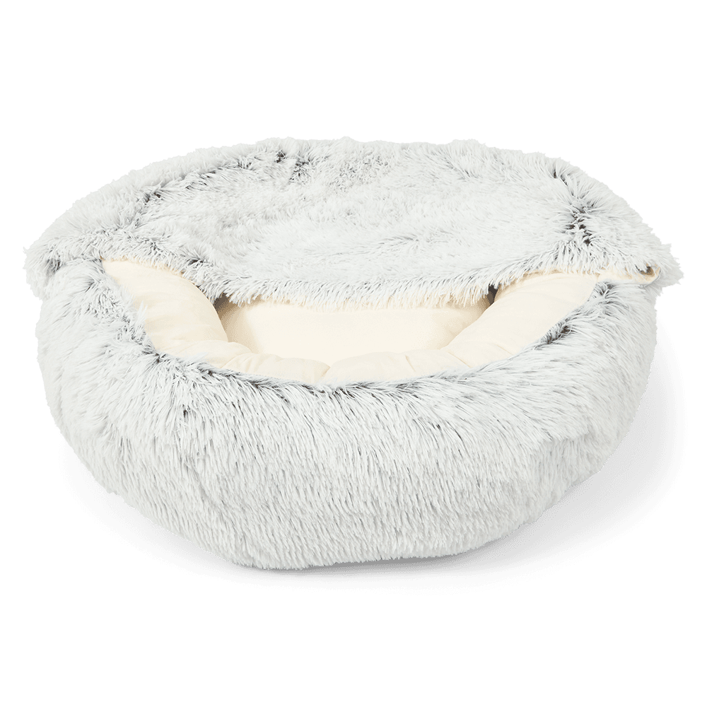 Paws For Life Cosy Calming Hooded Cave Bed For Dogs And Cats Grey