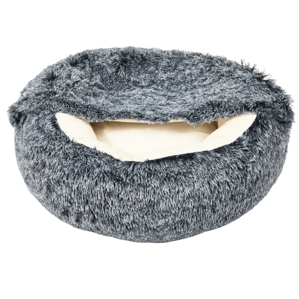 Paws For Life Cosy Calming Hooded Cave Bed For Dogs And Cats Charcoal