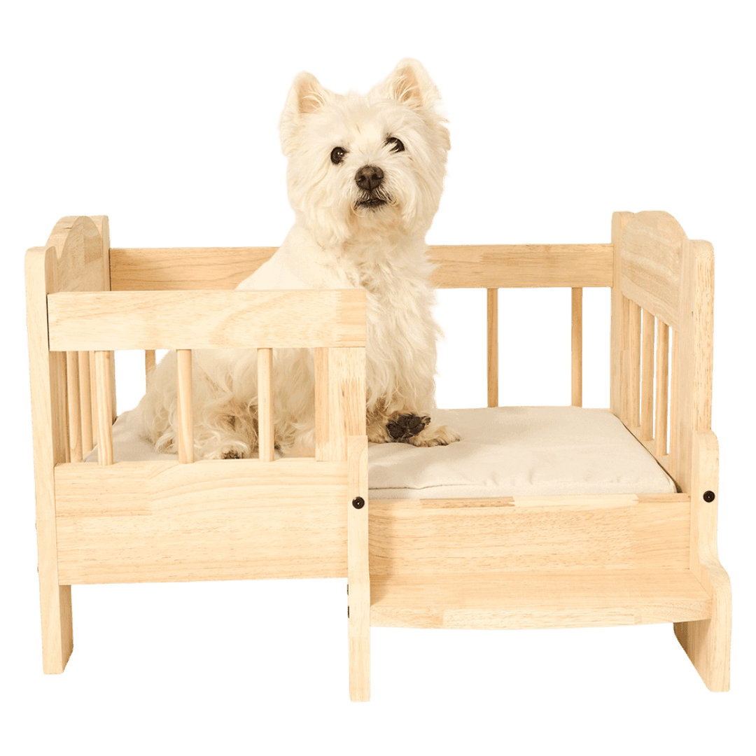 Elevated Wooden Pet Cot Bed With Stairs