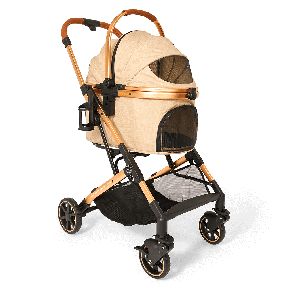 Large Foldable Pet Stroller Beige For Cats And Dogs