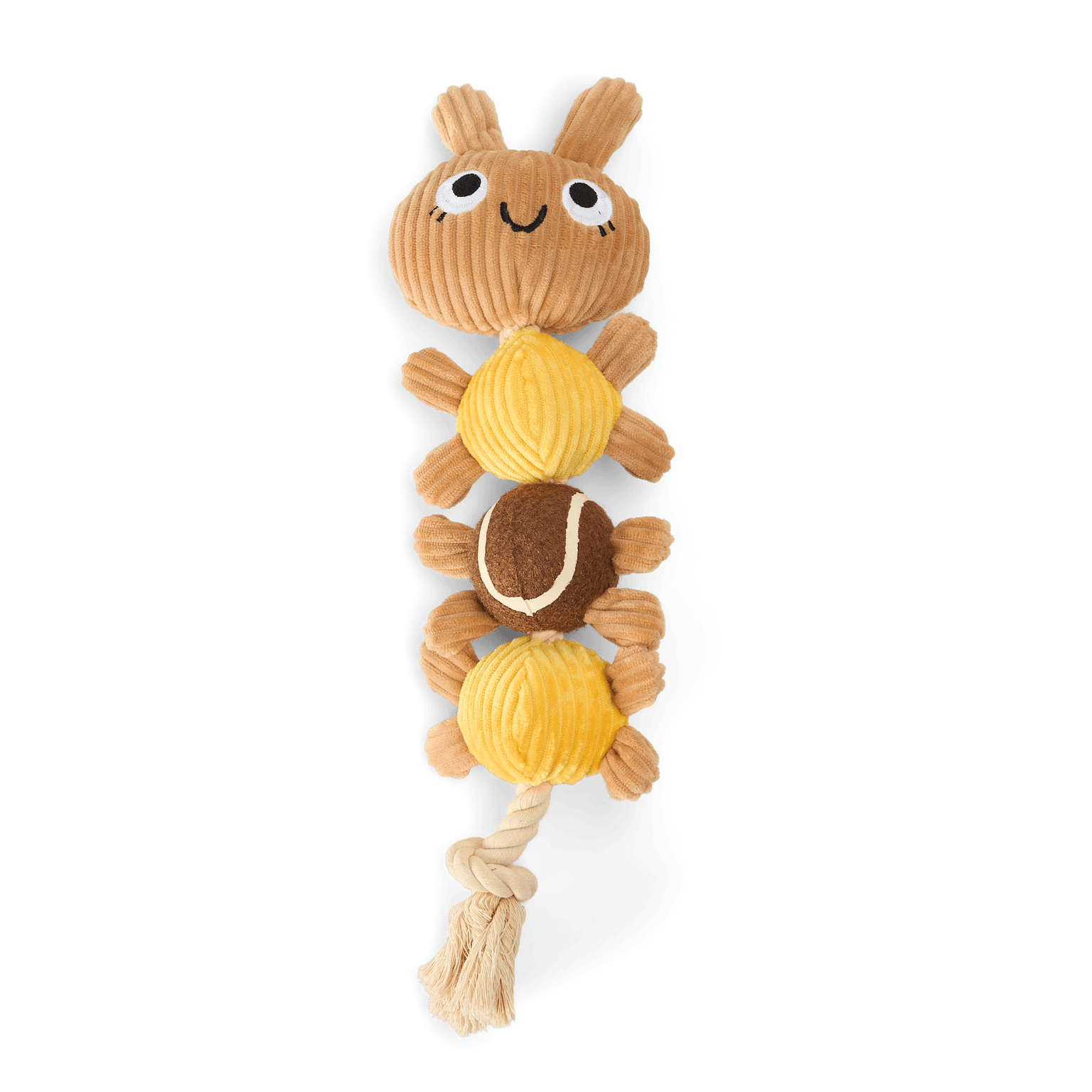 Plush Cute Caterpillar With Tennis Ball And Rope Dog Toy