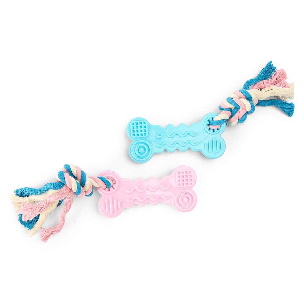 Puppy Flat Bone With Rope Dog Toy