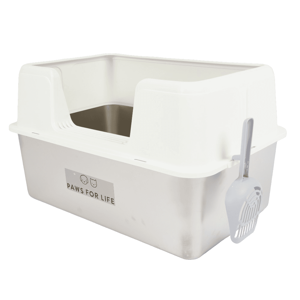 Front Opening Stainless Steel Cat Litter Box White