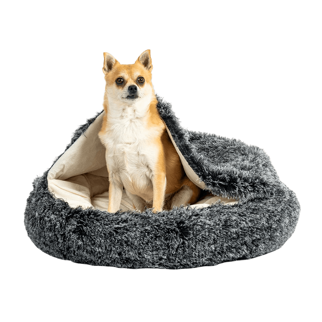 Calming Hooded Pet Bed Charcoal