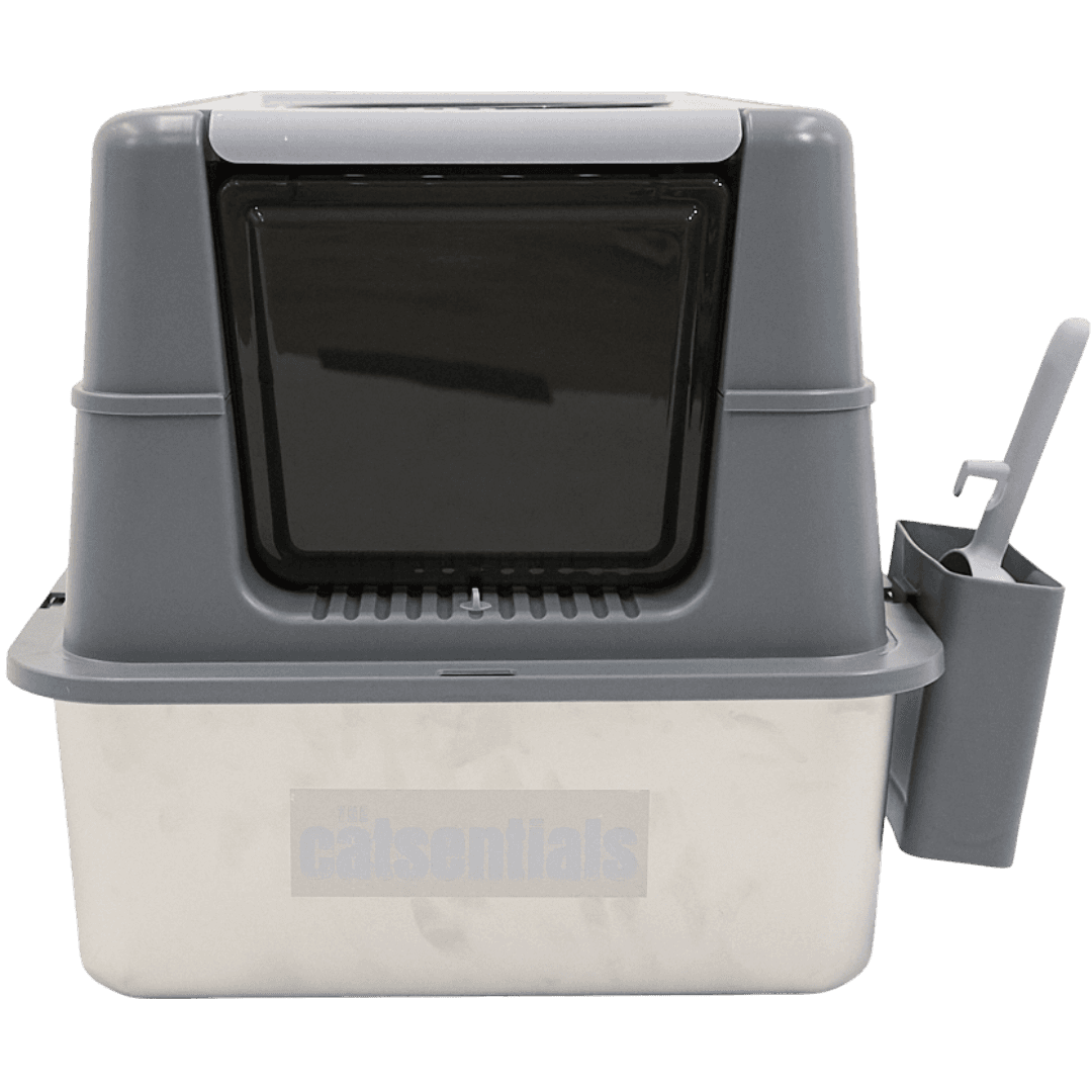 Large Enclosed Stainless Steel Cat Litter Box Grey