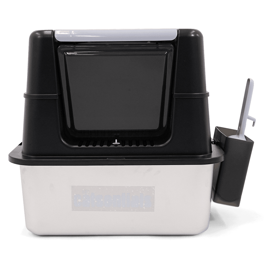 Large Enclosed Stainless Steel Cat Litter Box Black