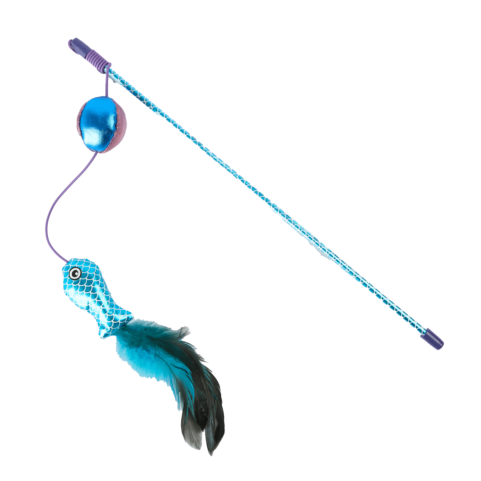 Metallic Fish Teaser With Ball And Feather Cat Toy